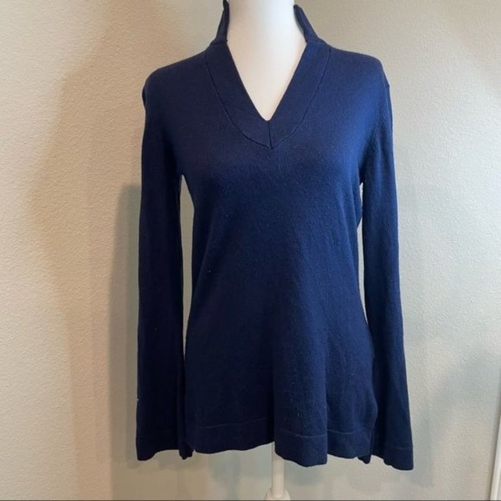 Lauren Ralph Lauren Navy V Neck Silk & Cashmere Blend Sweater